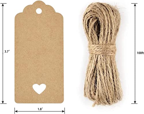 Yixiang Gift Tags,100 PCS Kraft Paper Gift Tags with Free 100ft(30m) Natural Jute Twine for Christmas Holiday Gifts Wedding Favors Art Craft - Image 2