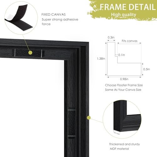 Abtgt 8x10 Canvas Floating Frame with 0.9" Deep, Black Floater Frame for Canvas Paintings with Adhesive, Vertical or Horizontal Wall Art frame for Prints Oil Painting Diamond Decor, 1 Pack. - Image 4