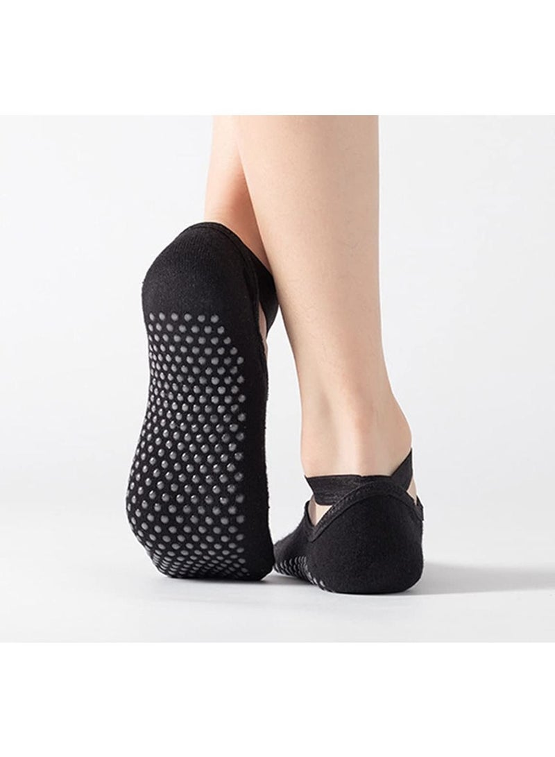 Generic Silicone Grips Cotton Socks for Yoga Pilates Gym Pure Ballet Dance Barefoot Workout Ankle Multiuse Socks Black 2 Pair  - Image 2