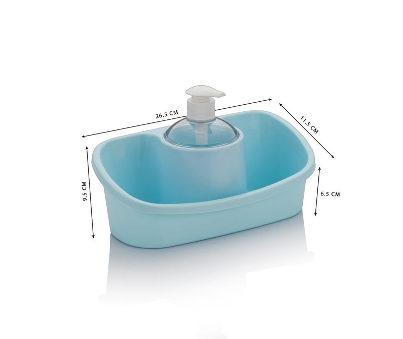iSTAR Plastic Liquid Soap Dispenser Pump with Sponge Holder 250ml Multipurpose Sink Caddy Bathroom Kitchen Basin Tidy Organizer (Blue) - Image 4