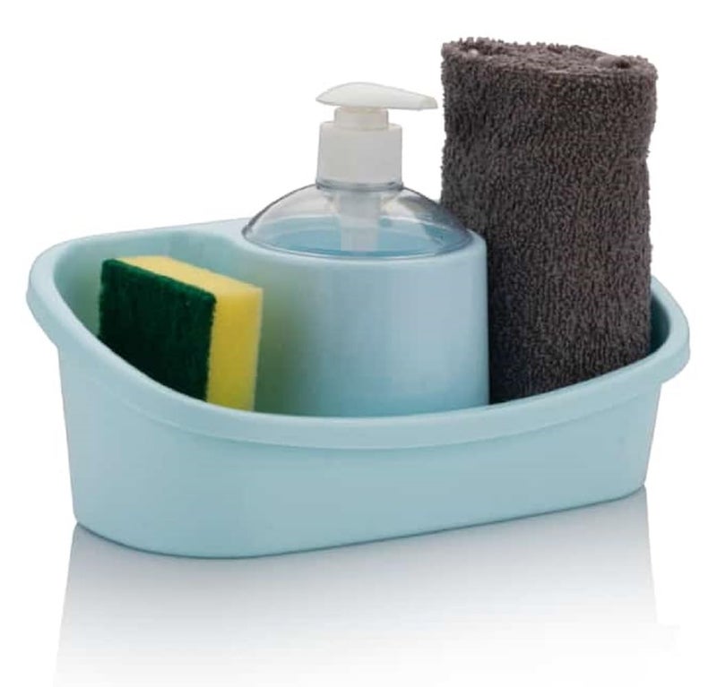 iSTAR Plastic Liquid Soap Dispenser Pump with Sponge Holder 250ml Multipurpose Sink Caddy Bathroom Kitchen Basin Tidy Organizer (Blue) - Image 1
