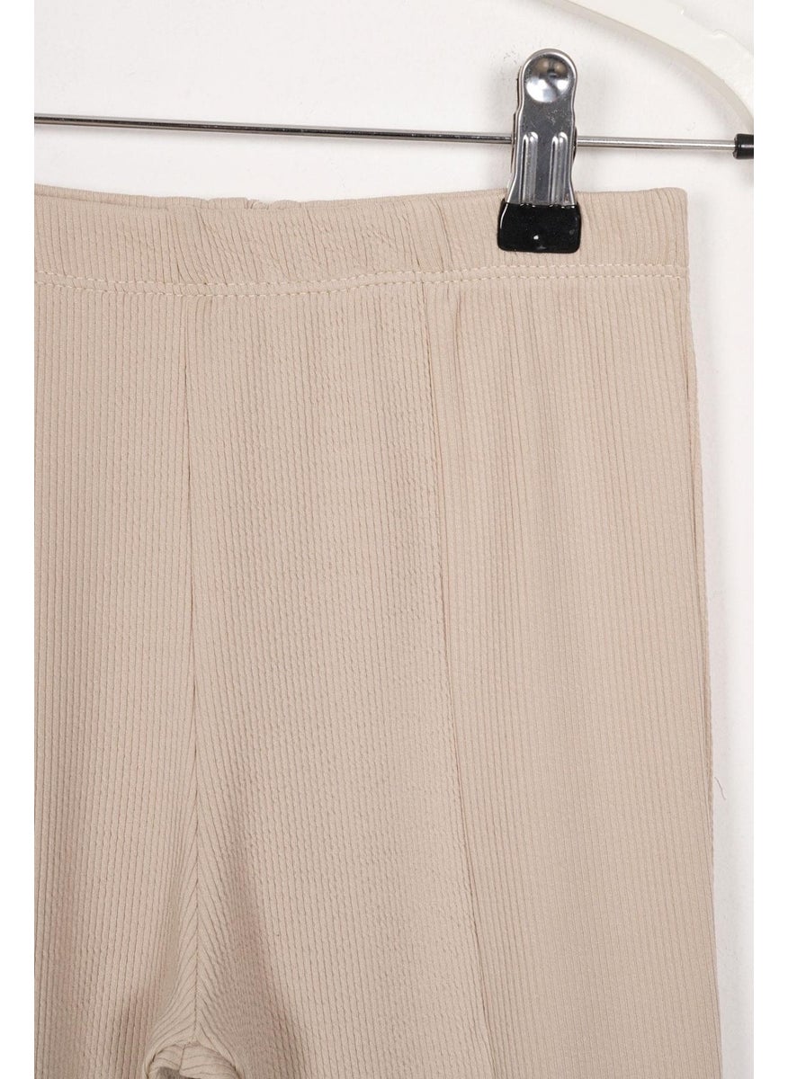WEWE On Leg Slit Detailed Ribbed Beige Color Girl Tights  - Image 3