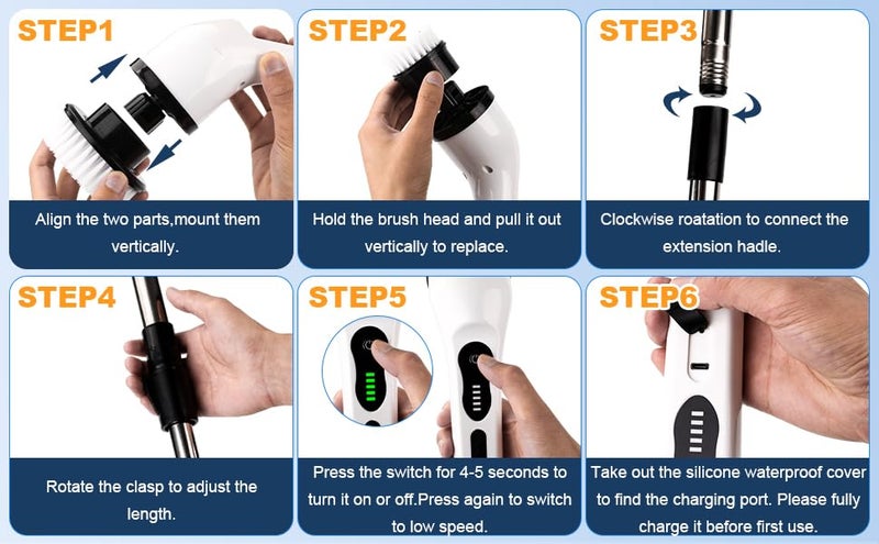 Naitik Creation 9-in-1 Electric Spin Scrubber Cordless | Rechargeable Bathroom Power Brush with LED Display & Long Handle - Image 2