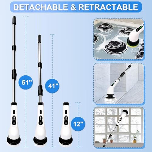 Naitik Creation 9-in-1 Electric Spin Scrubber Cordless | Rechargeable Bathroom Power Brush with LED Display & Long Handle - Image 4