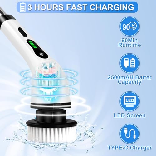 Naitik Creation 9-in-1 Electric Spin Scrubber Cordless | Rechargeable Bathroom Power Brush with LED Display & Long Handle - Image 3