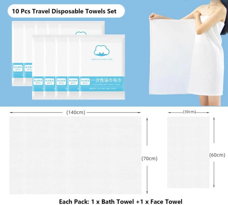 Goodern Disposable Bath Towels Set,10 Pack Ultra Soft Disposable Body Towels,Travel Towel,Quick Dry Disposable Washcloths,Portable Travel Bath Towel and Face Towel for Hotel Camping Spa Beach - Image 2