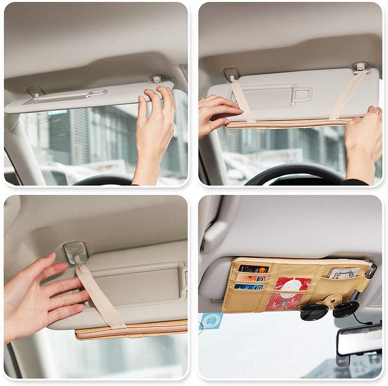 KeepCart PU Leather Multi-Function Car Space Sun Visor Organizer Hanging Phone Storage Pouch Holder (Brown) - Image 2