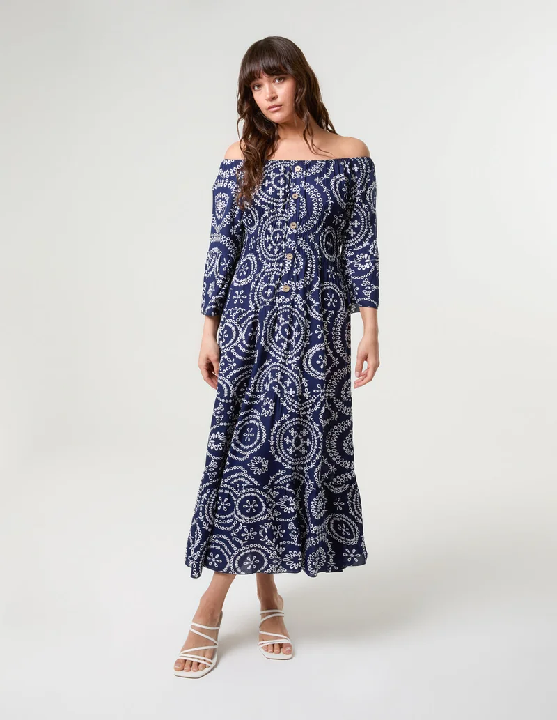 بلو فانيلا Bardot Coconut Button Maxi Dress