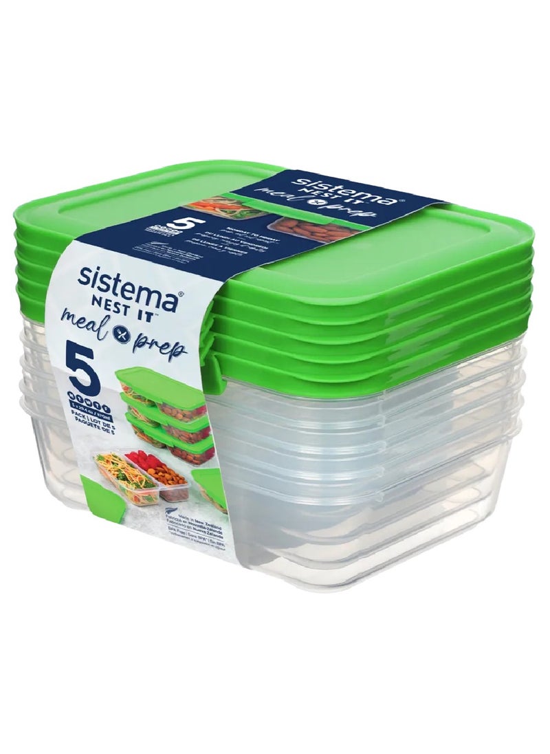 sistema - Sistema 870ML Meal Prep Nest IT Set of 5 : Meal Prep Container - Lunch Container - Portable - Leak-proof - BPA-free - Image 1