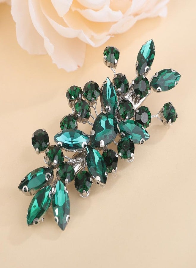 BERYUAN Teardrop Crystal Rhinestone Hair Clips Women Wedding Rhinestone Hair Clips Rhinesotne Crystal Handmade Wedding Headpiece for Women (peacock green) - Image 3