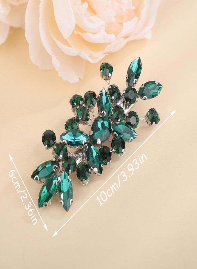 BERYUAN Teardrop Crystal Rhinestone Hair Clips Women Wedding Rhinestone Hair Clips Rhinesotne Crystal Handmade Wedding Headpiece for Women (peacock green) - Image 2