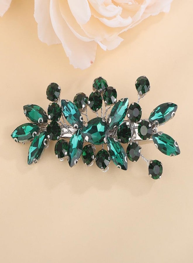 BERYUAN Teardrop Crystal Rhinestone Hair Clips Women Wedding Rhinestone Hair Clips Rhinesotne Crystal Handmade Wedding Headpiece for Women (peacock green) - Image 1