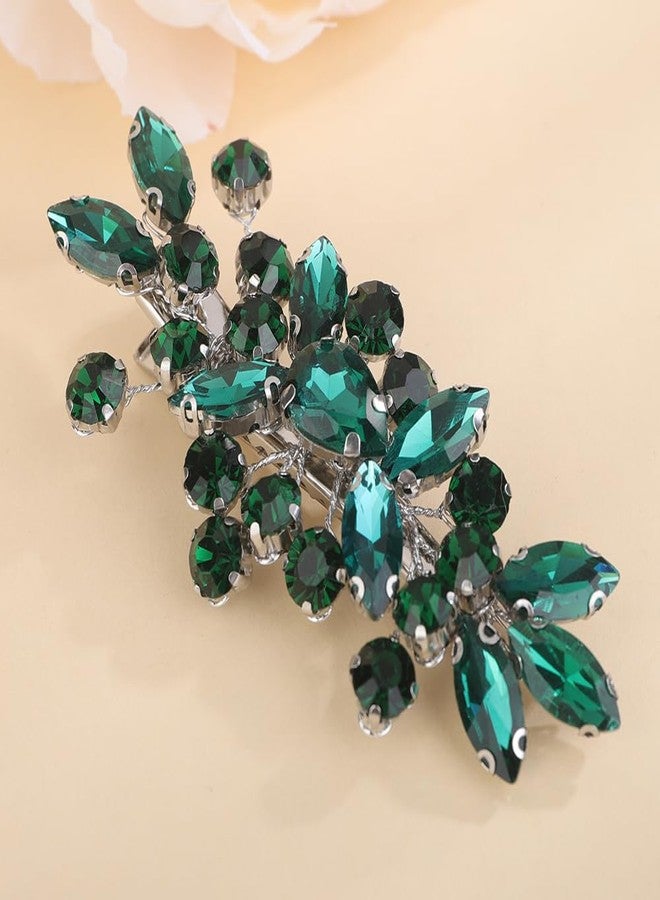 BERYUAN Teardrop Crystal Rhinestone Hair Clips Women Wedding Rhinestone Hair Clips Rhinesotne Crystal Handmade Wedding Headpiece for Women (peacock green) - Image 4