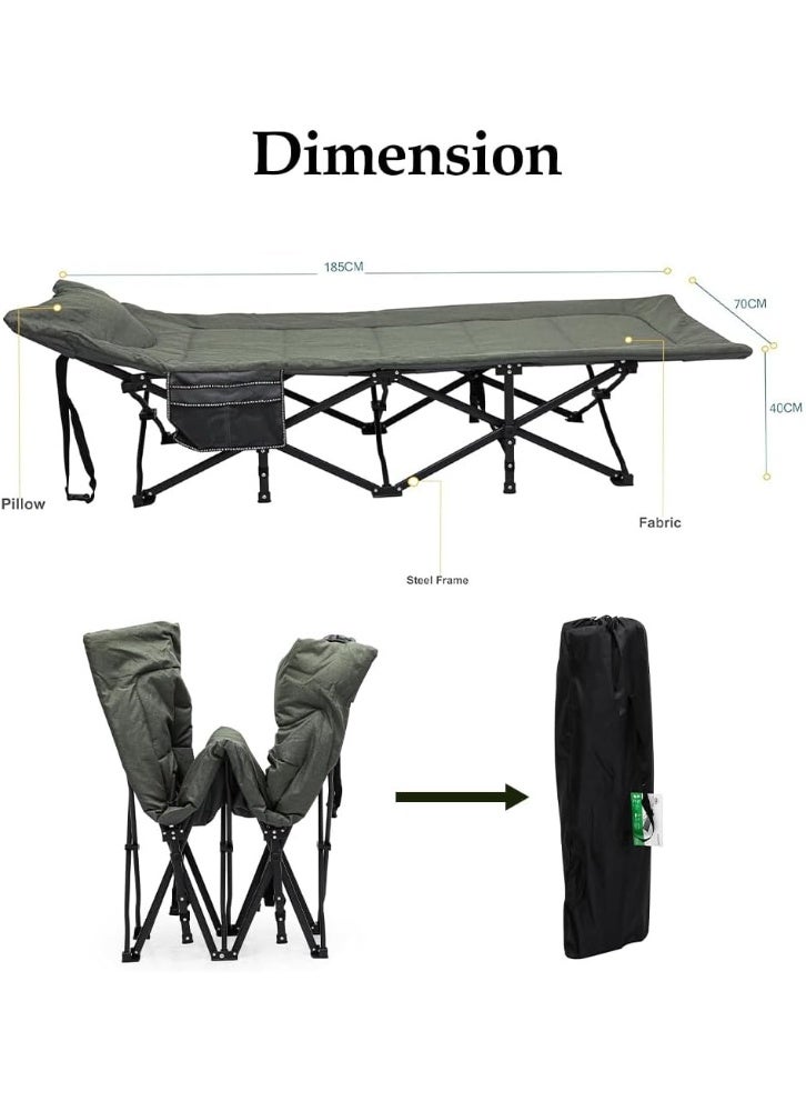 Multi Home Furniture Dark Grey Folding Camping Bed with Padded Mattress | Portable Heavy-Duty 185×70×40 cm Outdoor Folding Bed with Side Pocket | Foldable Bed for Camping, Hiking, Beach & Desert Trips - Image 3