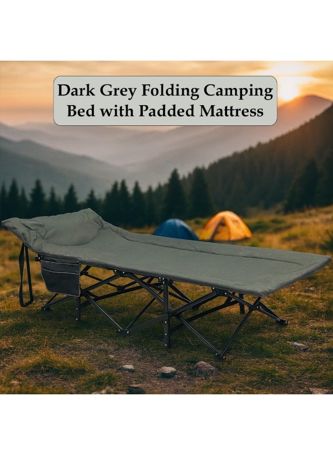 Multi Home Furniture Dark Grey Folding Camping Bed with Padded Mattress | Portable Heavy-Duty 185×70×40 cm Outdoor Folding Bed with Side Pocket | Foldable Bed for Camping, Hiking, Beach & Desert Trips - Image 4
