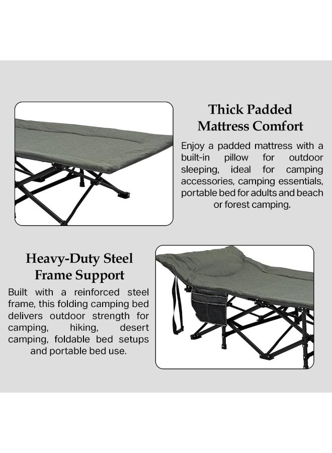 Multi Home Furniture Dark Grey Folding Camping Bed with Padded Mattress | Portable Heavy-Duty 185×70×40 cm Outdoor Folding Bed with Side Pocket | Foldable Bed for Camping, Hiking, Beach & Desert Trips - Image 5