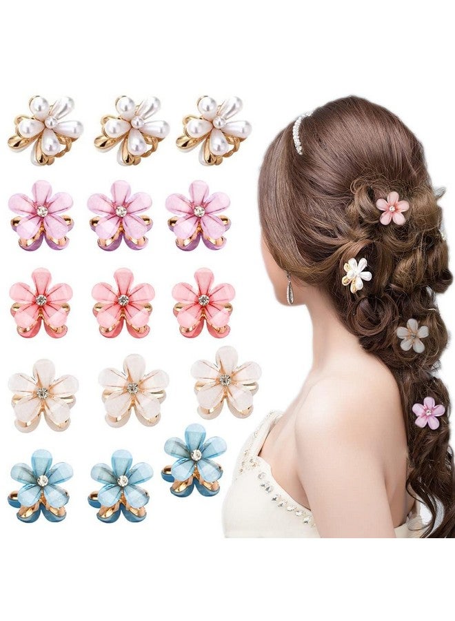 SUN Ring SUNRING Daisy Flower Mini Pearl Retro Hair Claw Clip for Women Style Pearl Rhinestone Metal Hair Clips Hair Pin Stylish Hair Accessories (Pack of 8, Multicolor) - Image 1