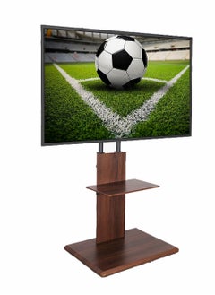 FlashHawk Wooden Floor TV Stand with Height Adjustable and Media Shelf for 32-65 inch Flat Screen TV, Swivel TV Mounts Stand with Solid Wood Base for Living Room - Wood Grain  - Image 1