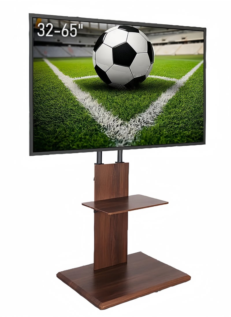 FlashHawk Wooden Floor TV Stand with Height Adjustable and Media Shelf for 32-65 inch Flat Screen TV, Swivel TV Mounts Stand with Solid Wood Base for Living Room - Wood Grain  - Image 1
