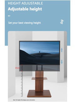 FlashHawk Wooden Floor TV Stand with Height Adjustable and Media Shelf for 32-65 inch Flat Screen TV, Swivel TV Mounts Stand with Solid Wood Base for Living Room - Wood Grain  - Image 4