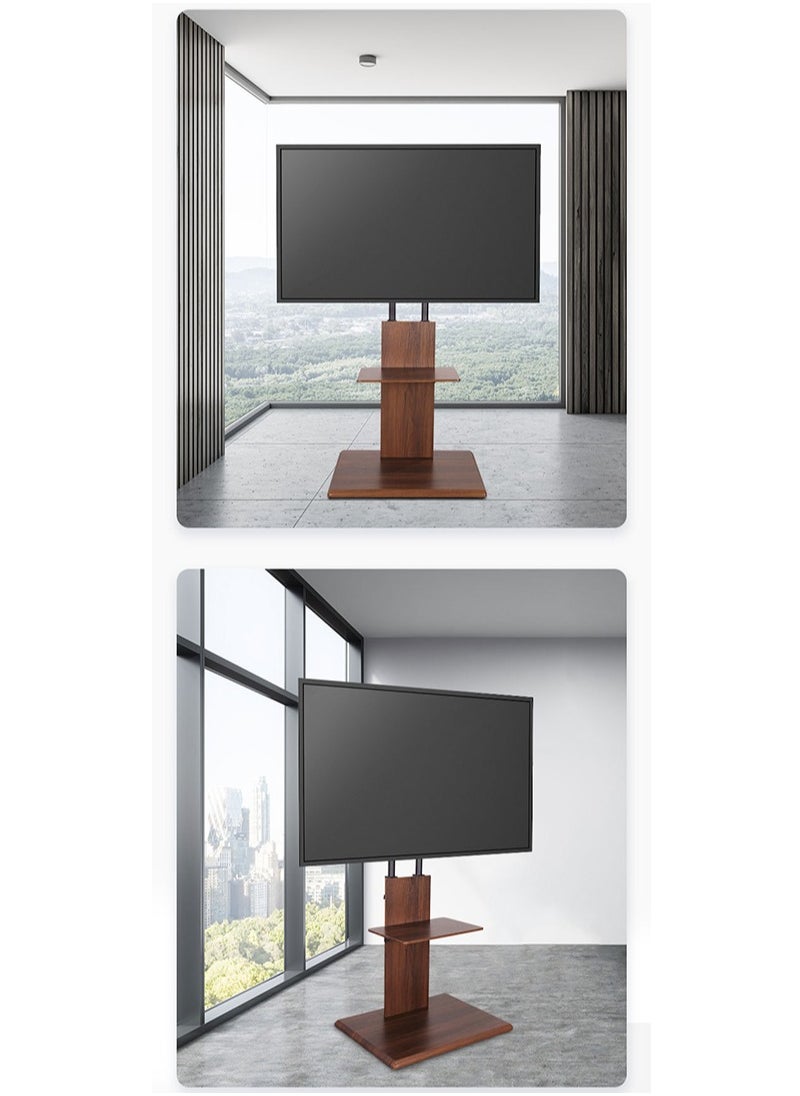 FlashHawk - Wooden Floor TV Stand with Height Adjustable and Media Shelf for 32-65 inch Flat Screen TV, Swivel TV Mounts Stand with Solid Wood Base for Living Room - Wood Grain - Image 1