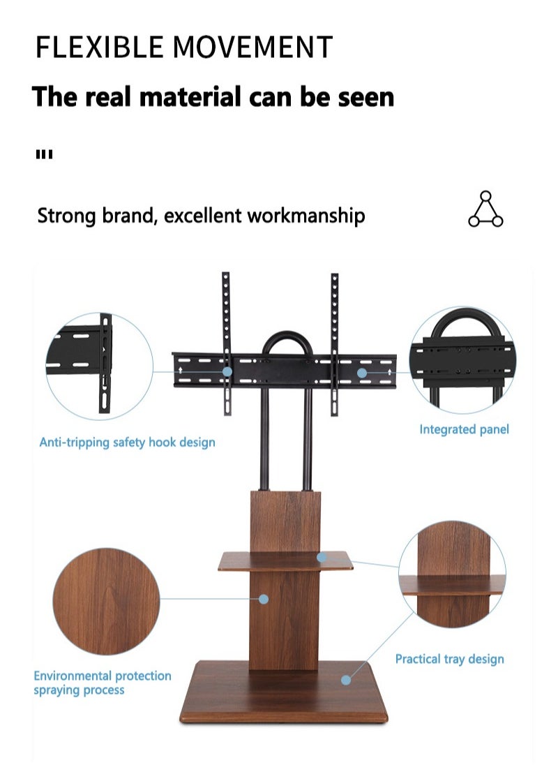 FlashHawk - Wooden Floor TV Stand with Height Adjustable and Media Shelf for 32-65 inch Flat Screen TV, Swivel TV Mounts Stand with Solid Wood Base for Living Room - Wood Grain - Image 1