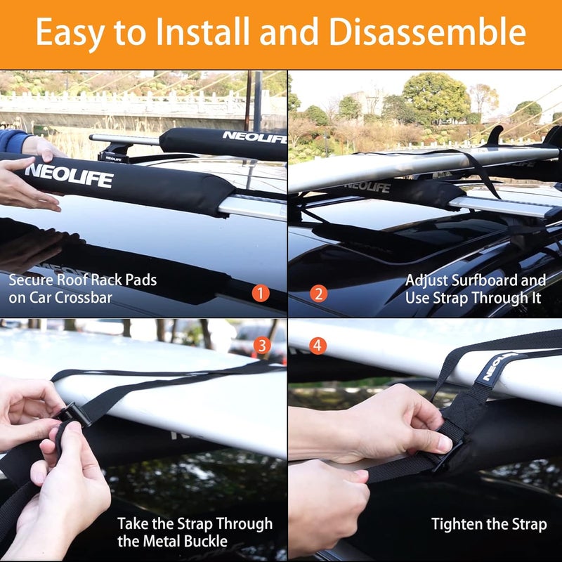 WONITAGO Soft Roof Rack Pads with Two 15 Ft Tie Down Straps for Surfboard, SUP Paddleboard, Snowboard, 28/34inch (Pair) - Image 5