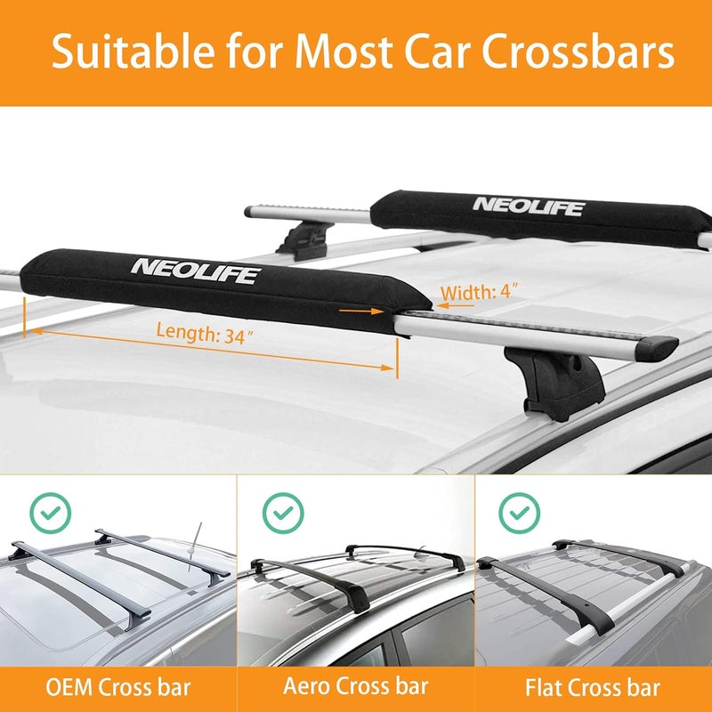 WONITAGO Soft Roof Rack Pads with Two 15 Ft Tie Down Straps for Surfboard, SUP Paddleboard, Snowboard, 28/34inch (Pair) - Image 3