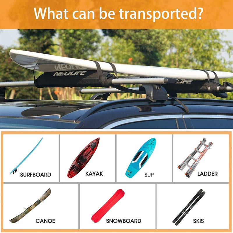 WONITAGO Soft Roof Rack Pads with Two 15 Ft Tie Down Straps for Surfboard, SUP Paddleboard, Snowboard, 28/34inch (Pair) - Image 4