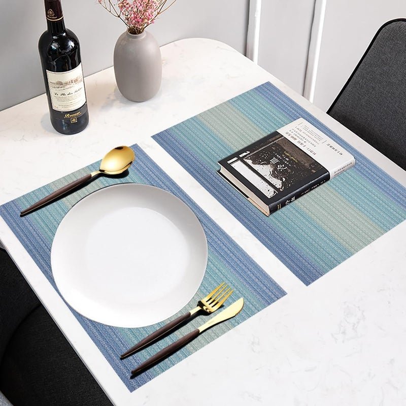 pigchcy Placemat,Washable Cross-Weave Non-Slip Insulation Placemat Vinyl Table Mat Set of 4 (4pcs Placemats,Coastal Blue) - Image 4