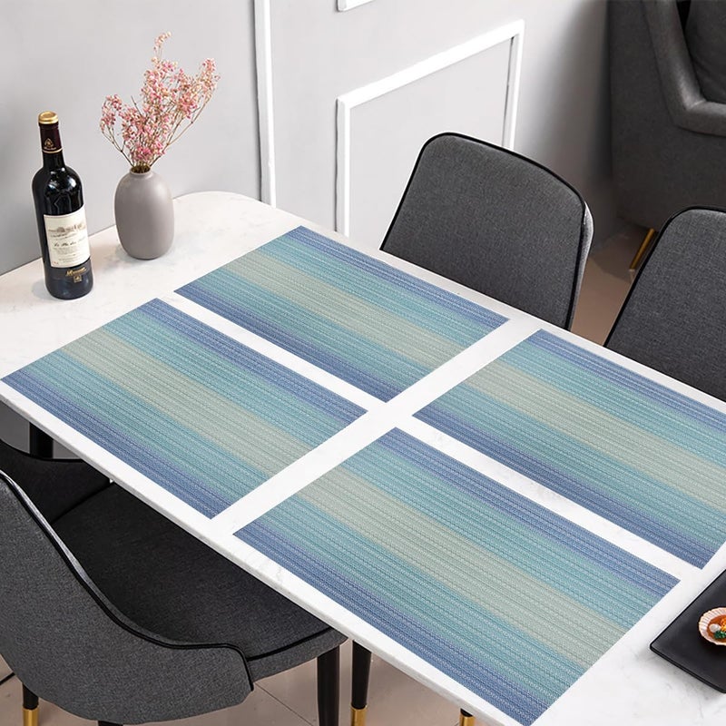 pigchcy Placemat,Washable Cross-Weave Non-Slip Insulation Placemat Vinyl Table Mat Set of 4 (4pcs Placemats,Coastal Blue) - Image 5