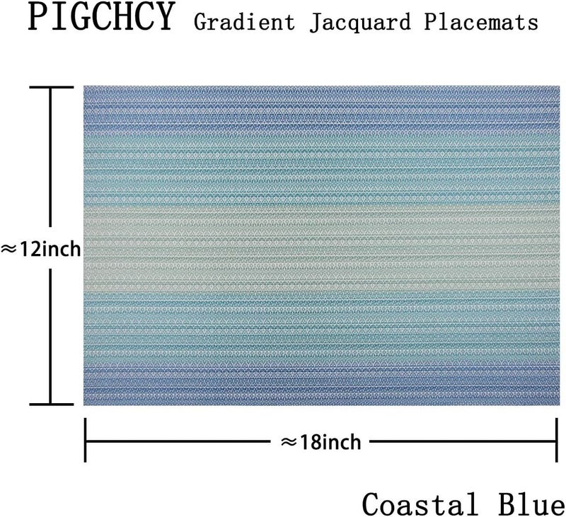 pigchcy Placemat,Washable Cross-Weave Non-Slip Insulation Placemat Vinyl Table Mat Set of 4 (4pcs Placemats,Coastal Blue) - Image 2