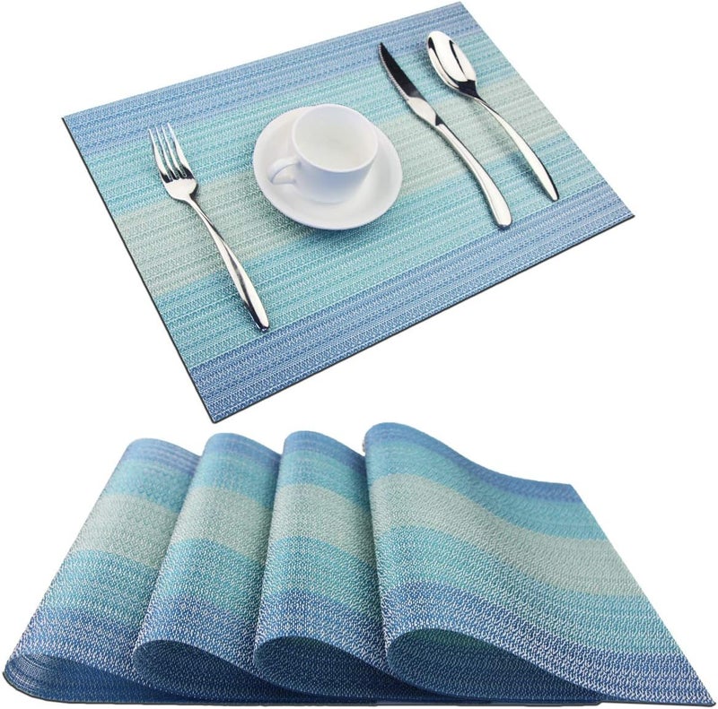 pigchcy Placemat,Washable Cross-Weave Non-Slip Insulation Placemat Vinyl Table Mat Set of 4 (4pcs Placemats,Coastal Blue) - Image 1