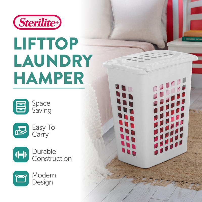 Sterilite 4-Pack LiftTop, Laundry Hamper for Clothes, Tall and Rectangular Plastic Basket with Lid, White - Large and Portable Storage Bin for Clothing and Towels - Ideal for Bathroom and Bedroom - Image 3