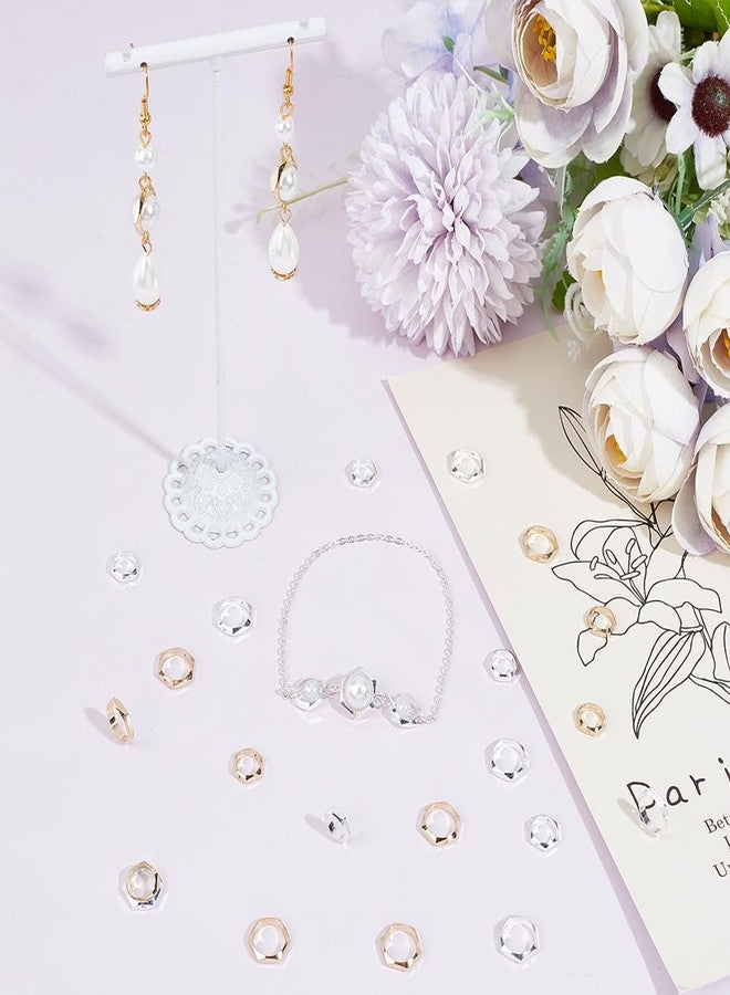 CREATCABIN 48Pcs/Box 24K Gold Plated Hexagon Bead Frame 2 Hole Spacer Brass Circle Round Frame Connector Ring 925 Sterling Silver Plated for Beading Earring Bracelet Necklace Jewelry Making Craft - Image 3