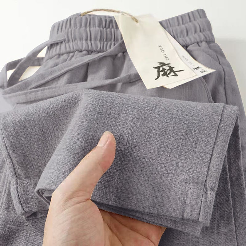 Linen Pants Mens 2025 Summer Thin Cotton and Linen Pants Mens Ramie Fabric Casual Pants Loose Straight Long Pants Brown - Image 3
