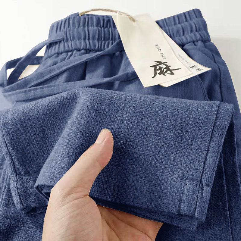 Linen Pants Mens 2025 Summer Thin Cotton and Linen Pants Mens Ramie Fabric Casual Pants Loose Straight Long Pants Brown - Image 2
