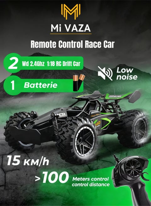 Remote Control Race Car - 1:18 RC Drift Car - High Speed Vehicle Toy - 2WD, 2.4Ghz, 15KM/H , Rechargeable Battery, Suitable for Various Terrains - Kids Gifts
