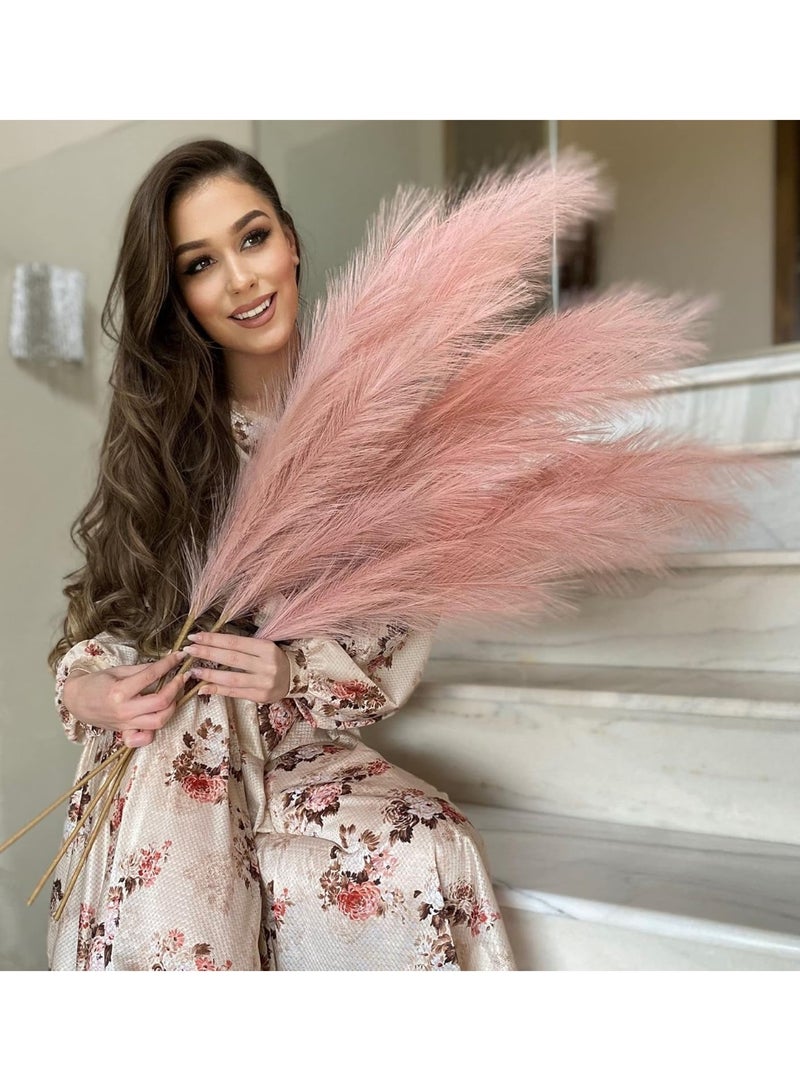 عشب البامباس الصناعي كبير جدًا، زهري فاتح، سيقان بطول 115 سم، مجموعة من 3 للمزهريات الأرضية - Image 3