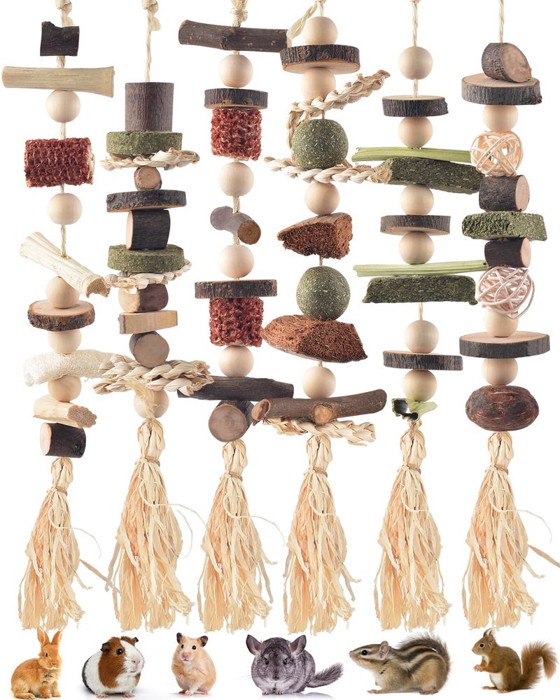 DBNESS 6PCS Bunny Chew Toys, Hamster Rabbit Cage Hanging Chew Toys, Natural Apple Wood Bunnies Treats, Improve Small Animal Teeth Health for Guinea Pig Chinchilla Ferret Rats Gerbil - Image 1