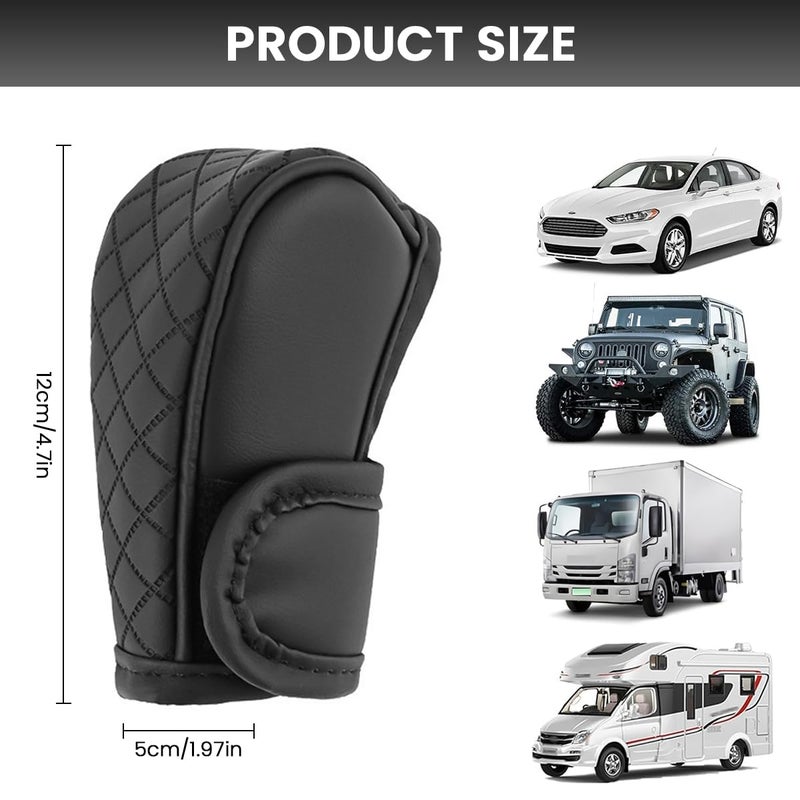 STHIRA® Premium PU Leather Car Gear Knob Cover Fashionable Anti-Slip, Durable & Universal Fit Car Gear Cover Protects Against Scratches/Wear, Enhances Car Interior, Black Color, 12 * 9 * 5cm - Image 2