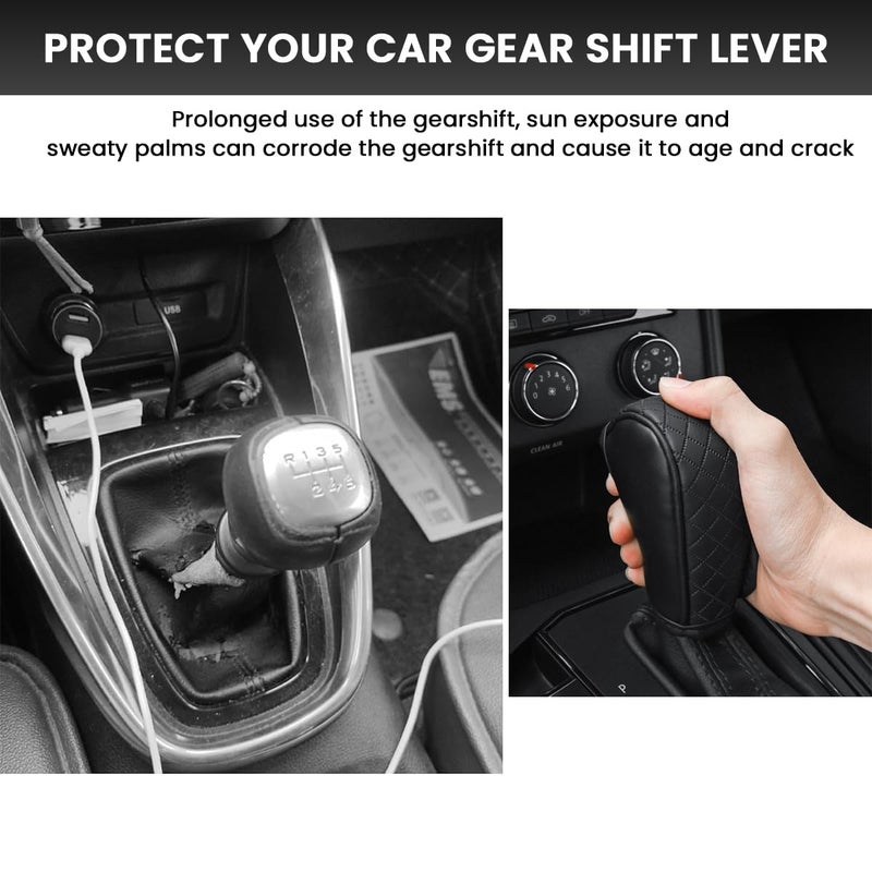 STHIRA® Premium PU Leather Car Gear Knob Cover Fashionable Anti-Slip, Durable & Universal Fit Car Gear Cover Protects Against Scratches/Wear, Enhances Car Interior, Black Color, 12 * 9 * 5cm - Image 3