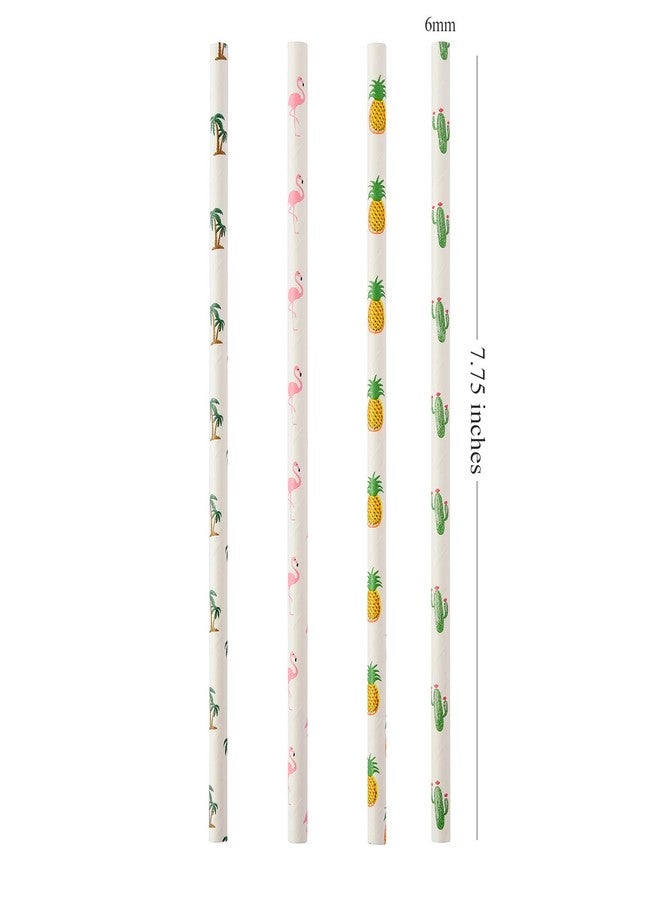 ALINK Hawaiian Tropical Party Paper Straws, Flamingo/Pineapple/Cactus/Coconut Tree Biodegradable Straws for Beach Cocktail Luau Decorations, Pack of 100 - Image 2