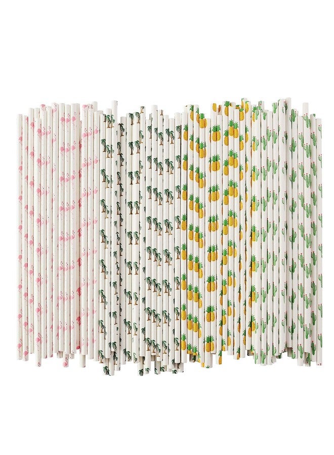 ALINK Hawaiian Tropical Party Paper Straws, Flamingo/Pineapple/Cactus/Coconut Tree Biodegradable Straws for Beach Cocktail Luau Decorations, Pack of 100 - Image 3