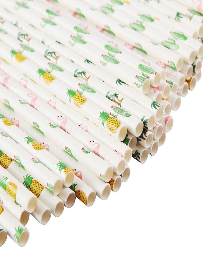 ALINK Hawaiian Tropical Party Paper Straws, Flamingo/Pineapple/Cactus/Coconut Tree Biodegradable Straws for Beach Cocktail Luau Decorations, Pack of 100 - Image 5
