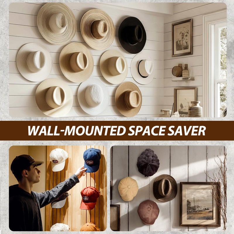 Hatisan 12 Pcs Cowboy Hat Rack for Wall, Hat Holder with Strong Adhesive Screws Bolts, Cowboy Hat Hook Hold up to 12 Hats, Hat Hanger for Baseball Caps Keys Accessories, Western Hat Hook Room DÃ©cor - Image 2