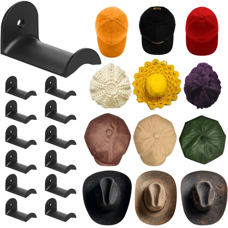 Hatisan 12 Pcs Cowboy Hat Rack for Wall, Hat Holder with Strong Adhesive Screws Bolts, Cowboy Hat Hook Hold up to 12 Hats, Hat Hanger for Baseball Caps Keys Accessories, Western Hat Hook Room DÃ©cor - Image 1