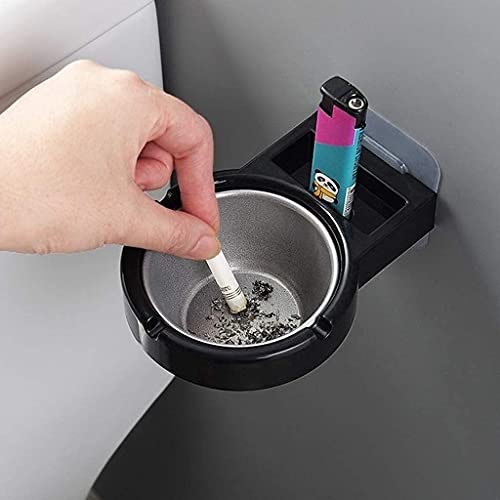 TOMATUS® 1 PCS Ash Trays Outdoor Indoor Ashtray Windproof, Wall-mounted Waterproof Smoking Ash Tray，for Smoking Area,Contains Smoking Sign Stickers Cigarette Ashtray. (Black) - Image 2