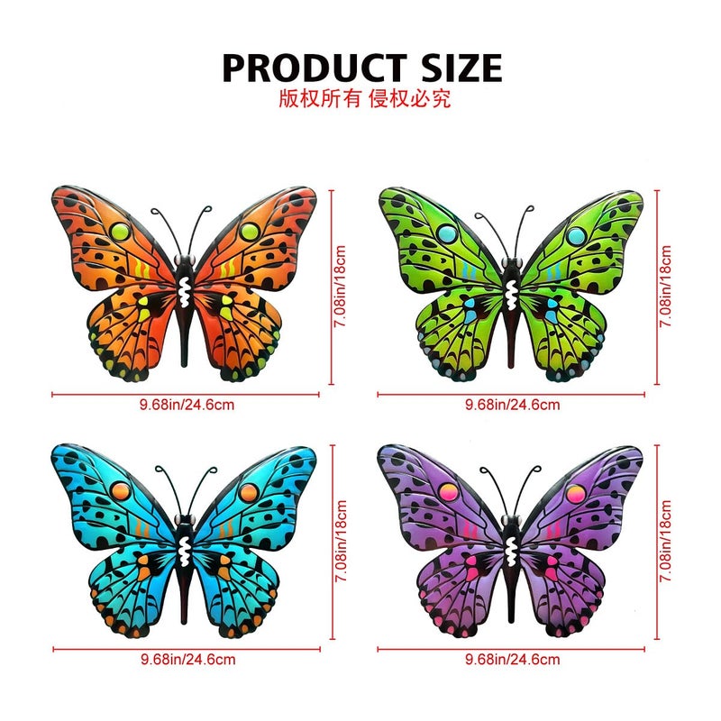 Daogtc Metal Butterfly Wall Decor - 9.6" Outdoor Fence Wall Art Decor, Hanging Decoration for Garden Yard Living Room Bedroom Patio Balcony(4 Pack) - Image 4