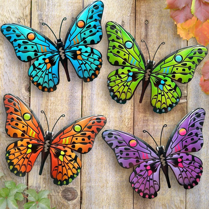 Daogtc Metal Butterfly Wall Decor - 9.6" Outdoor Fence Wall Art Decor, Hanging Decoration for Garden Yard Living Room Bedroom Patio Balcony(4 Pack) - Image 1